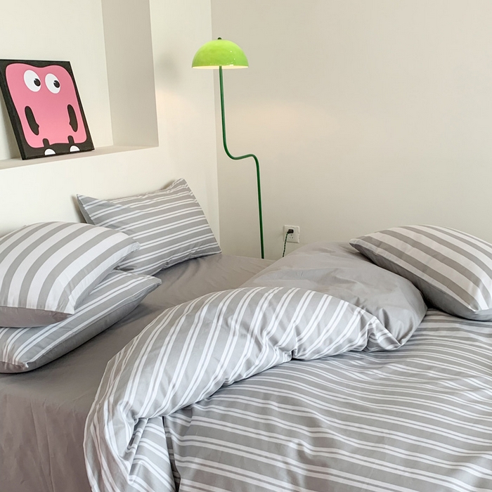 91家纺网 家纺一手货源 找家纺 澳萝拉 2024新款全棉条纹大版四件套 椰子灰