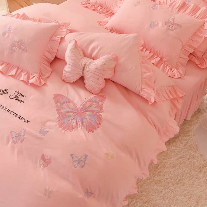 91家纺网 家纺一手货源 找家纺 欧冠家纺 2024四季款云锦棉刺绣绣花四件套-羽蝶 羽蝶-玉色