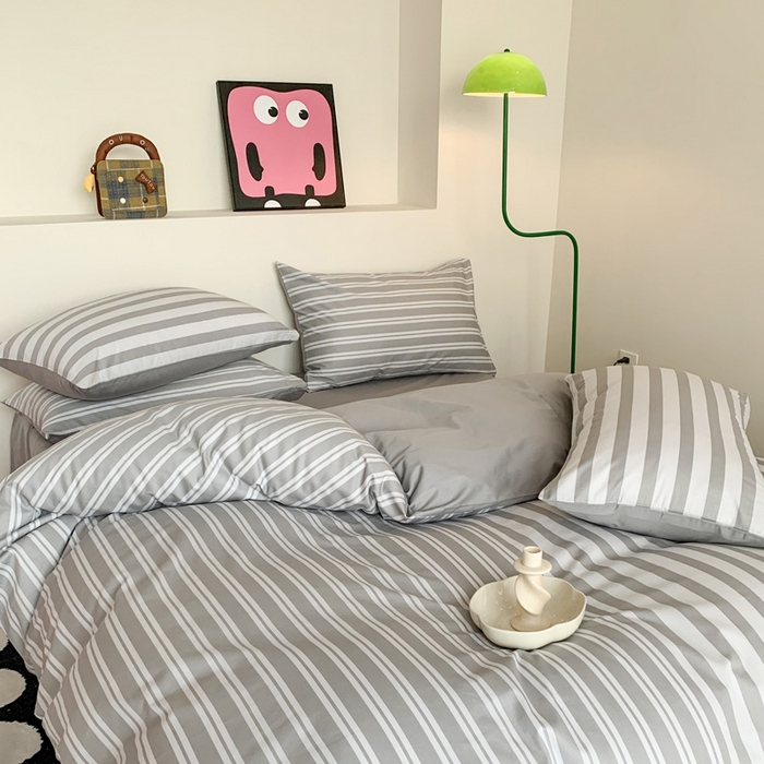 91家纺网 家纺一手货源 找家纺 澳萝拉 2024新款全棉条纹大版四件套 椰子灰