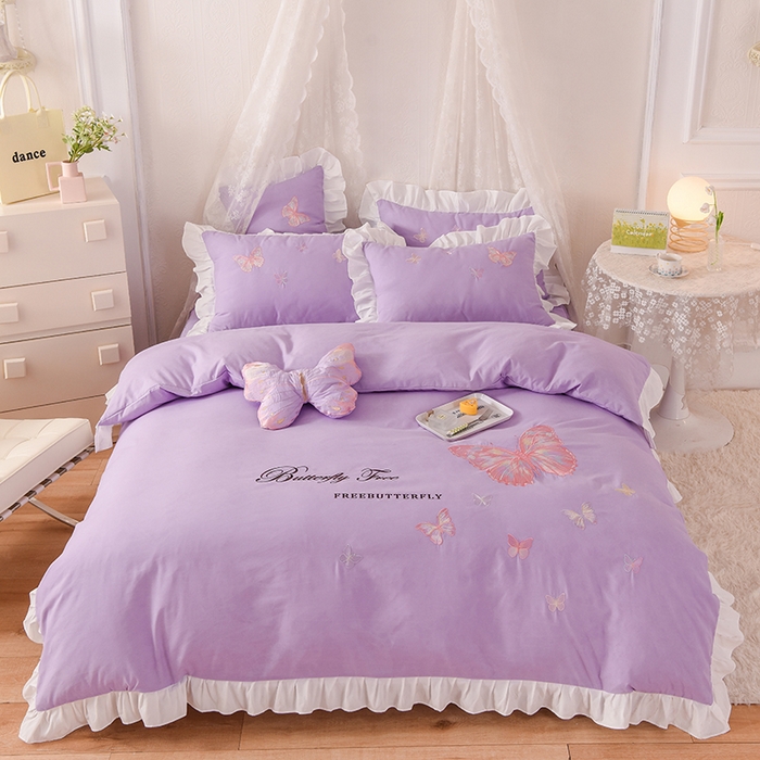 91家纺网 家纺一手货源 找家纺 （总）欧冠家纺 2024四季款云锦棉刺绣绣花四件套-羽蝶