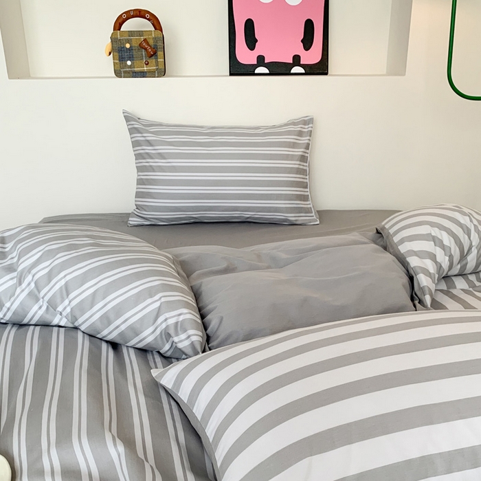 91家纺网 家纺一手货源 找家纺 澳萝拉 2024新款全棉条纹大版四件套 椰子灰