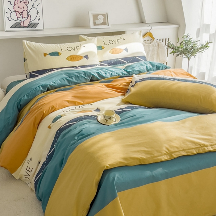 91家纺网 家纺一手货源 找家纺 首爱家纺 2025新款纯棉斜纹印花四件套 鱼之恋