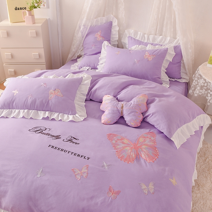 91家纺网 家纺一手货源 找家纺 （总）欧冠家纺 2024四季款云锦棉刺绣绣花四件套-羽蝶