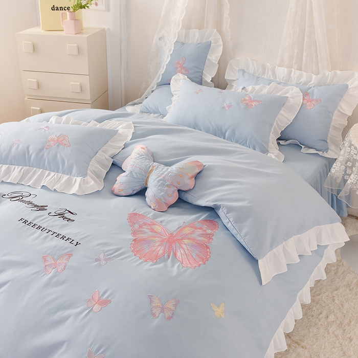 91家纺网 家纺一手货源 找家纺 欧冠家纺 2024四季款云锦棉刺绣绣花四件套-羽蝶 羽蝶-慕蓝