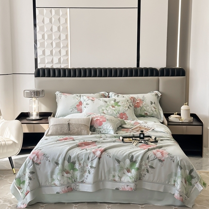 91家纺网 家纺一手货源 找家纺 娇逸家居 2024新款40天丝莫代尔镂空款夏凉被（第二批） 浅梦-绿