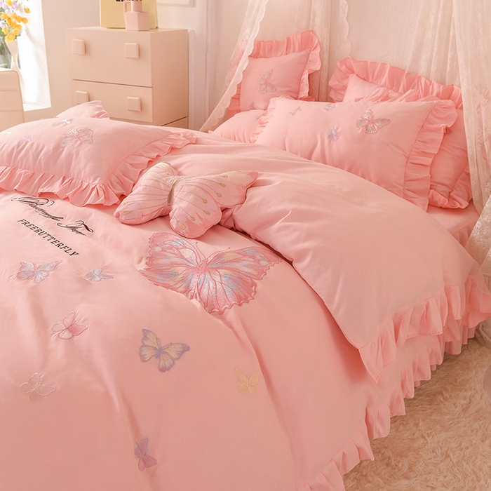 91家纺网 家纺一手货源 找家纺 欧冠家纺 2024四季款云锦棉刺绣绣花四件套-羽蝶 羽蝶-玉色