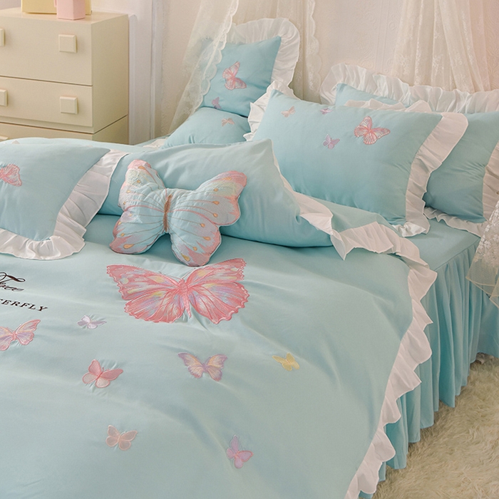 91家纺网 家纺一手货源 找家纺 欧冠家纺 2024四季款云锦棉刺绣绣花四件套-羽蝶 羽蝶-碧绿