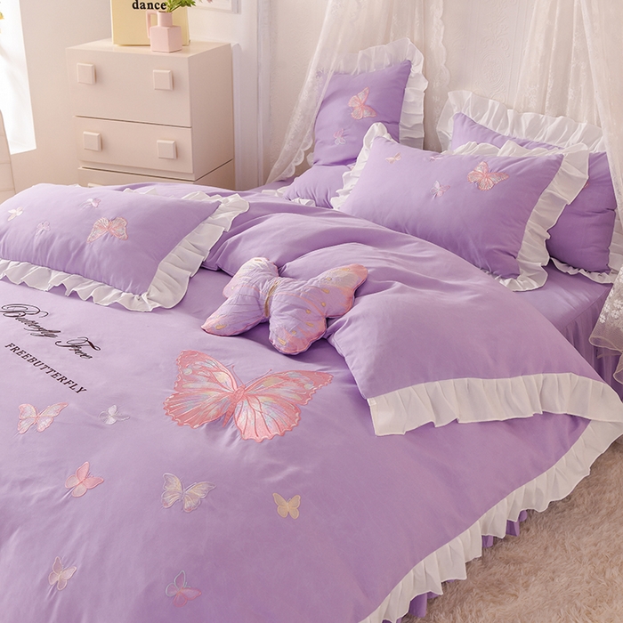 91家纺网 家纺一手货源 找家纺 （总）欧冠家纺 2024四季款云锦棉刺绣绣花四件套-羽蝶