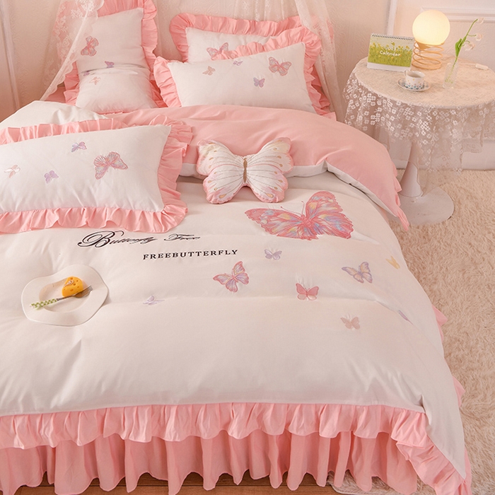 91家纺网 家纺一手货源 找家纺 欧冠家纺 2024四季款云锦棉刺绣绣花四件套-羽蝶 羽蝶-白玉