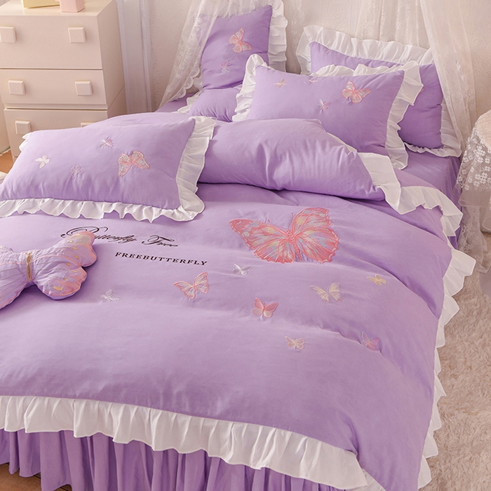 91家纺网 家纺一手货源 找家纺 （总）欧冠家纺 2024四季款云锦棉刺绣绣花四件套-羽蝶