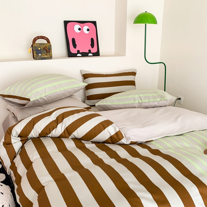 91家纺网 家纺一手货源 找家纺 澳萝拉 2024新款全棉条纹大版四件套 焦糖玛奇朵