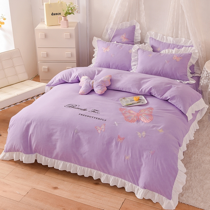 91家纺网 家纺一手货源 找家纺 （总）欧冠家纺 2024四季款云锦棉刺绣绣花四件套-羽蝶