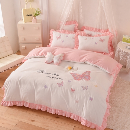 欧冠家纺 2024四季款云锦棉刺绣绣花四件套-羽蝶 羽蝶-白玉