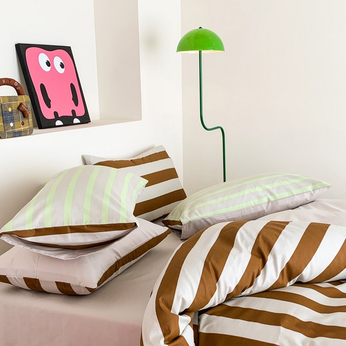 91家纺网 家纺一手货源 找家纺 澳萝拉 2024新款全棉条纹大版四件套 焦糖玛奇朵