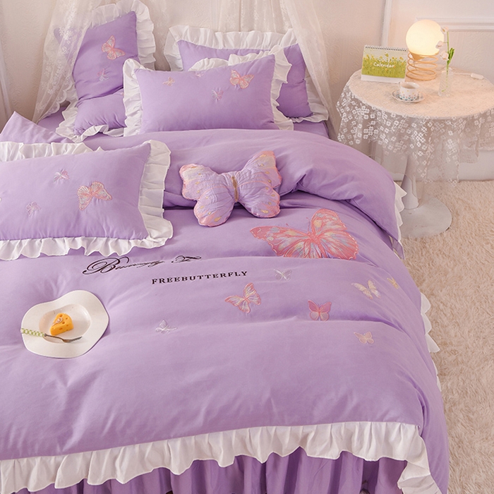 91家纺网 家纺一手货源 找家纺 （总）欧冠家纺 2024四季款云锦棉刺绣绣花四件套-羽蝶