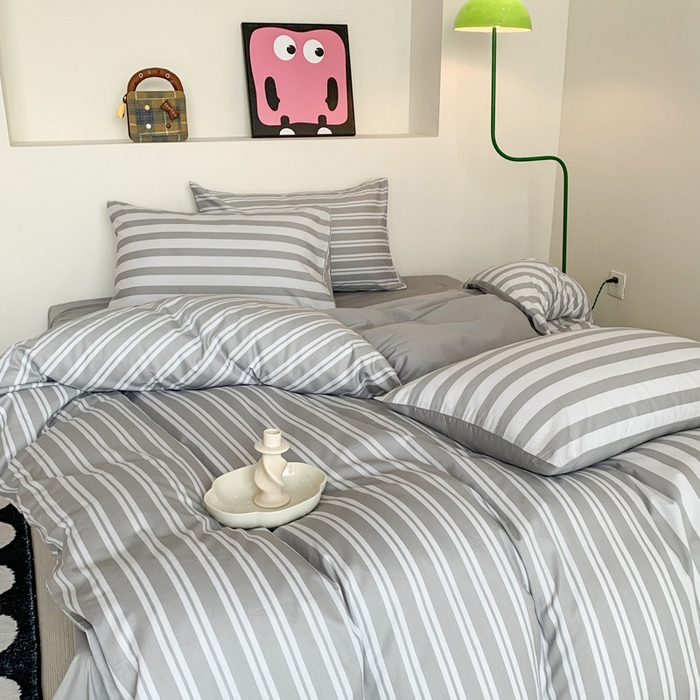 91家纺网 家纺一手货源 找家纺 澳萝拉 2024新款全棉条纹大版四件套 椰子灰