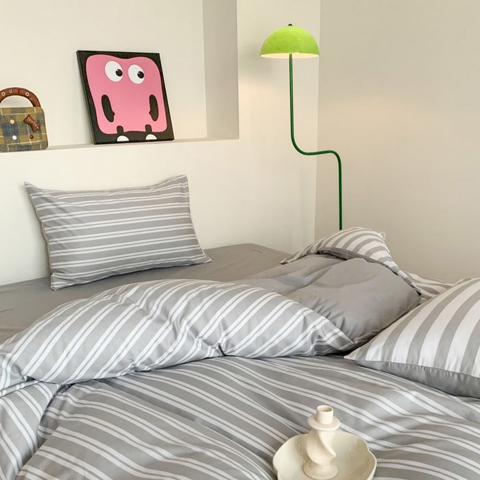 91家纺网 家纺一手货源 找家纺 澳萝拉 2024新款全棉条纹大版四件套 椰子灰