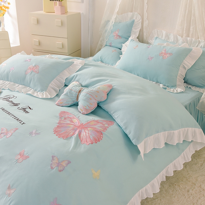 91家纺网 家纺一手货源 找家纺 欧冠家纺 2024四季款云锦棉刺绣绣花四件套-羽蝶 羽蝶-碧绿