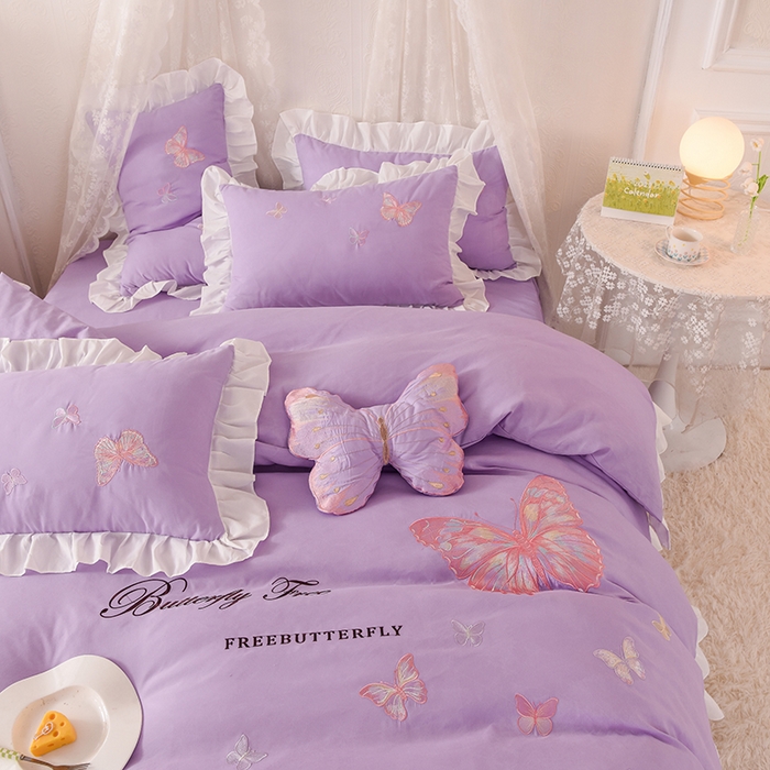 91家纺网 家纺一手货源 找家纺 （总）绒世界 2024四季款云锦棉刺绣绣花四件套-羽蝶系列