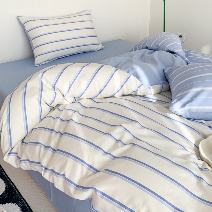 91家纺网 家纺一手货源 找家纺 澳萝拉 2024新款全棉条纹大版四件套 海盐奶盖