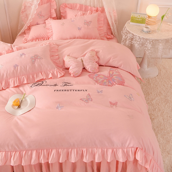 91家纺网 家纺一手货源 找家纺 欧冠家纺 2024四季款云锦棉刺绣绣花四件套-羽蝶 羽蝶-玉色