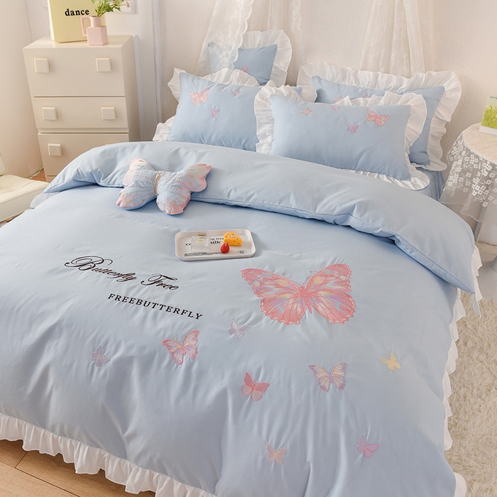 91家纺网 家纺一手货源 找家纺 欧冠家纺 2024四季款云锦棉刺绣绣花四件套-羽蝶 羽蝶-慕蓝