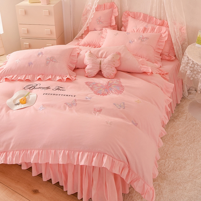 91家纺网 家纺一手货源 找家纺 欧冠家纺 2024四季款云锦棉刺绣绣花四件套-羽蝶 羽蝶-玉色