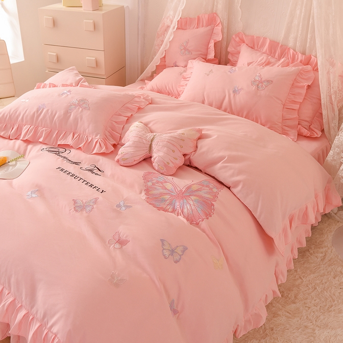 91家纺网 家纺一手货源 找家纺 欧冠家纺 2024四季款云锦棉刺绣绣花四件套-羽蝶 羽蝶-玉色