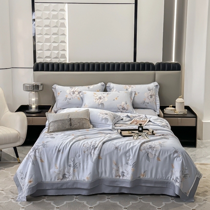 91家纺网 家纺一手货源 找家纺 娇逸家居 2024新款40天丝莫代尔镂空款夏凉被（第二批） 绽放-蓝