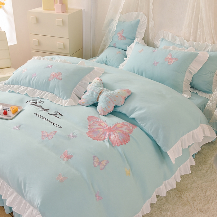 91家纺网 家纺一手货源 找家纺 欧冠家纺 2024四季款云锦棉刺绣绣花四件套-羽蝶 羽蝶-碧绿