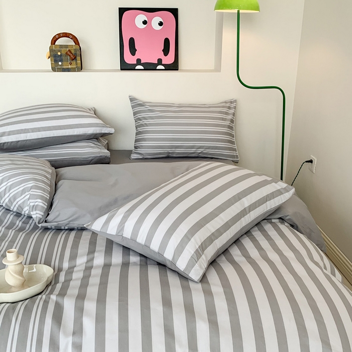 91家纺网 家纺一手货源 找家纺 澳萝拉 2024新款全棉条纹大版四件套 椰子灰