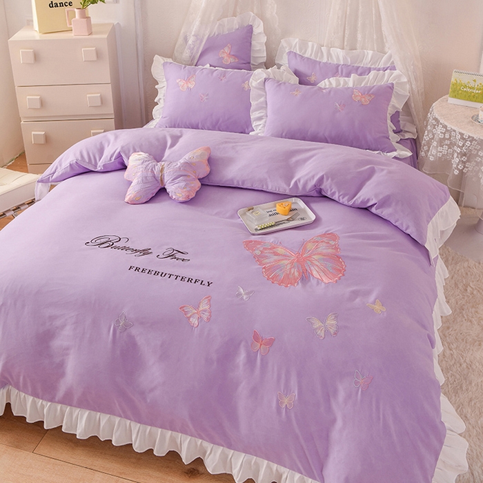 91家纺网 家纺一手货源 找家纺 （总）绒世界 2024四季款云锦棉刺绣绣花四件套-羽蝶系列