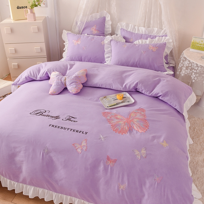 91家纺网 家纺一手货源 找家纺 （总）绒世界 2024四季款云锦棉刺绣绣花四件套-羽蝶系列