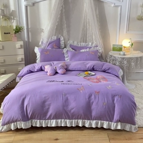 91家纺网 家纺一手货源 找家纺 （总）绒世界 2024四季款云锦棉刺绣绣花四件套-羽蝶系列