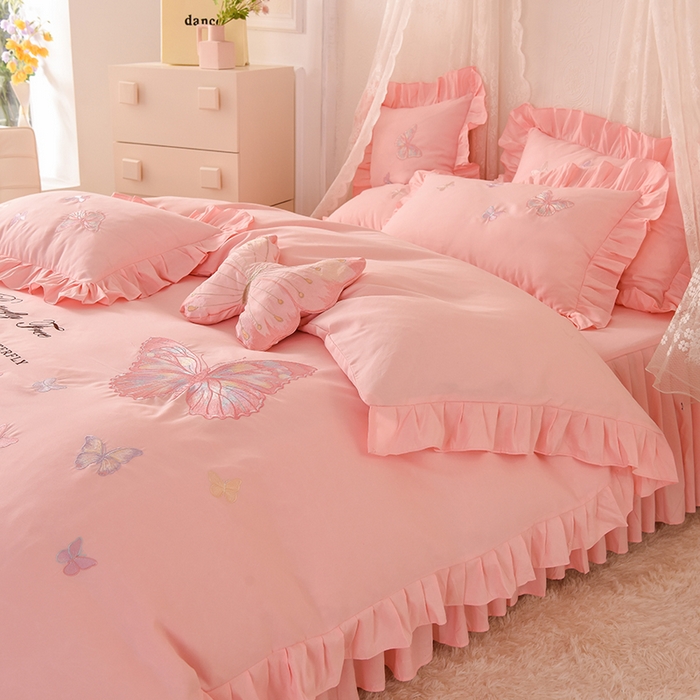 91家纺网 家纺一手货源 找家纺 欧冠家纺 2024四季款云锦棉刺绣绣花四件套-羽蝶 羽蝶-玉色