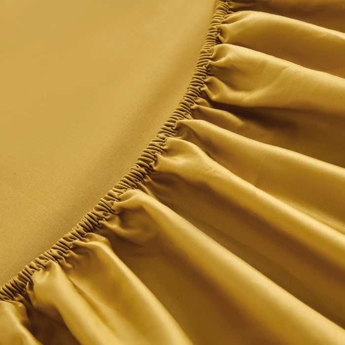 91家纺网 家纺一手货源 找家纺 锦彩家居 2025新款50*50支纯色长绒棉单品床笠 栀子黄