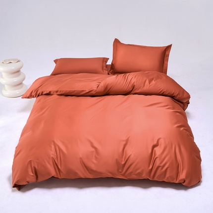 91家纺网 家纺一手货源 找家纺 锦彩2025新款50*50支贡缎长绒棉轻奢四件套简约单品纯色系列 复古红