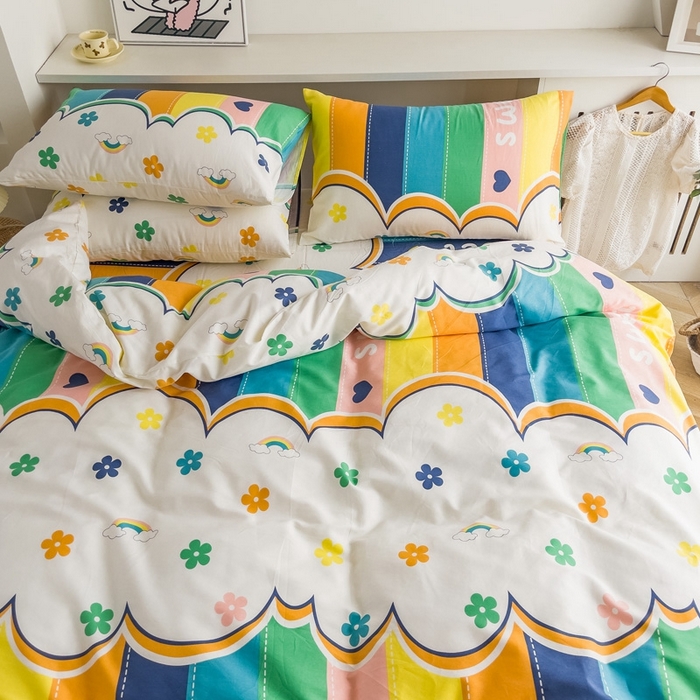 91家纺网 家纺一手货源 找家纺 棉乐町家居 2025新款纯棉印花四件套 彩虹