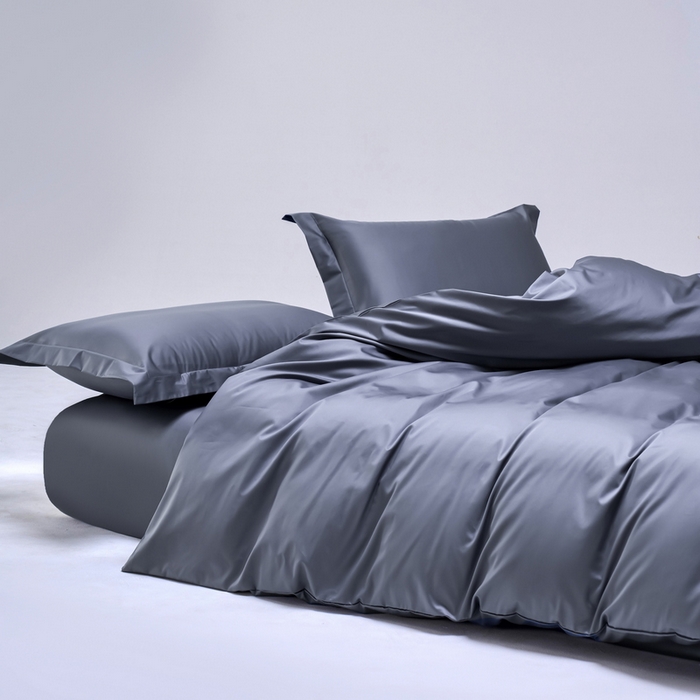 91家纺网 家纺一手货源 找家纺 锦彩2025新款50*50支贡缎长绒棉轻奢四件套简约单品纯色系列 绅士灰