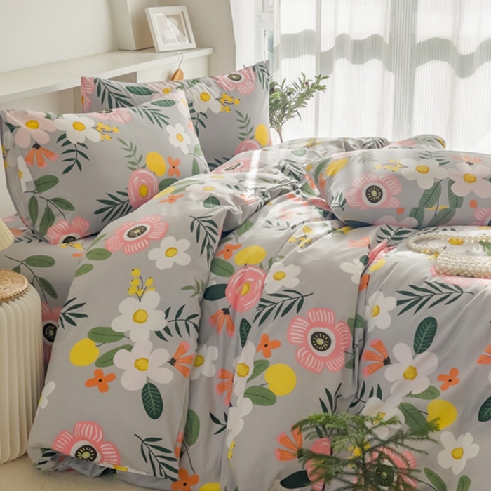 91家纺网 家纺一手货源 找家纺 棉乐町家居 2025新款纯棉印花四件套 百花绽放