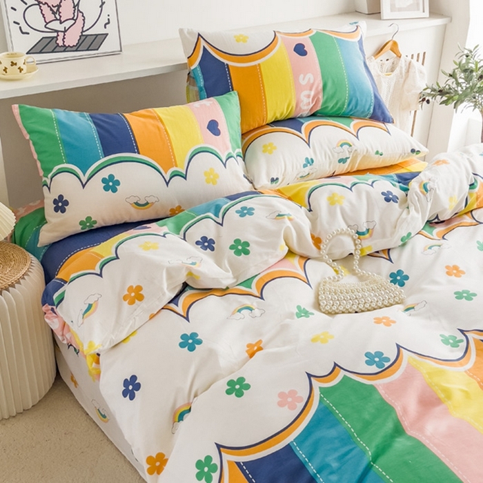 91家纺网 家纺一手货源 找家纺 棉乐町家居 2025新款纯棉印花四件套 彩虹