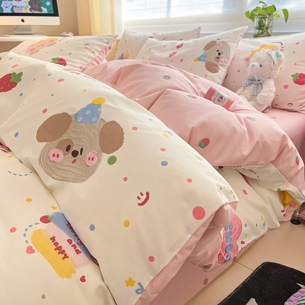 桃子 2024新款纯棉13372萌趣少女小清新卡通四件套第二批 棉-花花酱