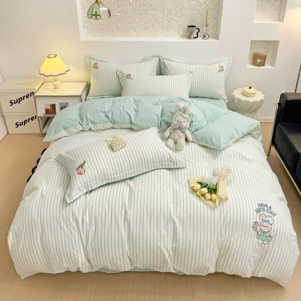 娜娜 2024新款全棉色织水洗棉套件 俏皮兔-蓝