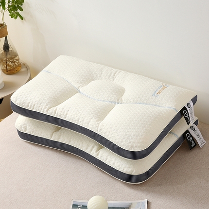 91家纺网 家纺一手货源 找家纺 梦叶草 2024新款菱形格360颈养护颈枕芯 360颈养护颈枕-蓝色边/对