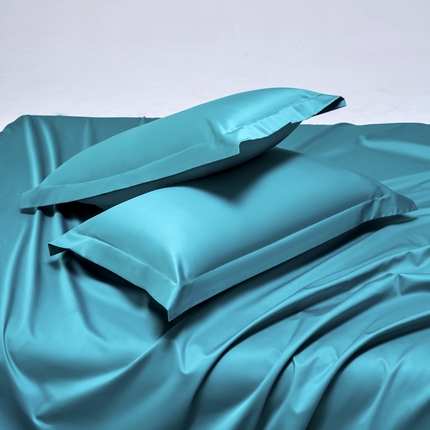 91家纺网 家纺一手货源 找家纺 锦彩家居  2025新款50*50支纯色长绒棉单品枕套 蓝珊瑚