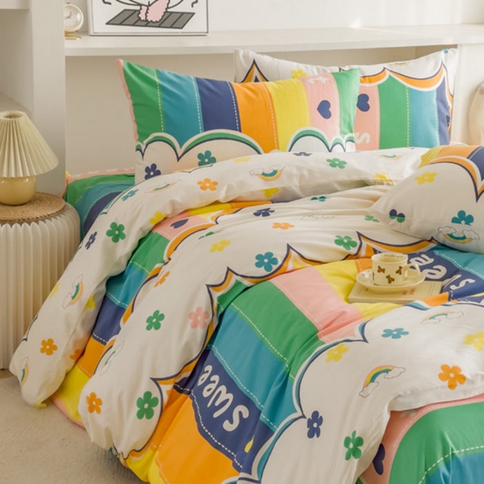 91家纺网 家纺一手货源 找家纺 棉乐町家居 2025新款纯棉印花四件套 彩虹