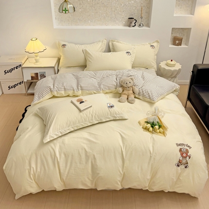 娜娜 2024新款全棉色织水洗棉套件 维尼熊-奶昔白