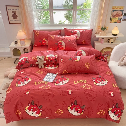 91家纺网 家纺一手货源 找家纺 （总）桃子 2024新款纯棉13372萌趣少女小清新卡通四件套第二批