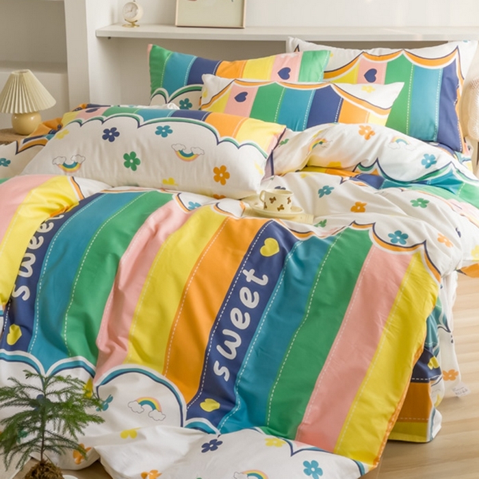 91家纺网 家纺一手货源 找家纺 棉乐町家居 2025新款纯棉印花四件套 彩虹