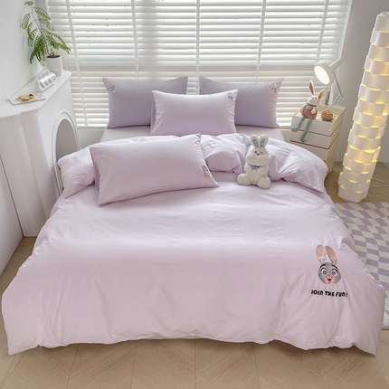 猪先生 2024新款迪士尼全棉40支水洗棉绣花四件套 薇薇紫朱迪